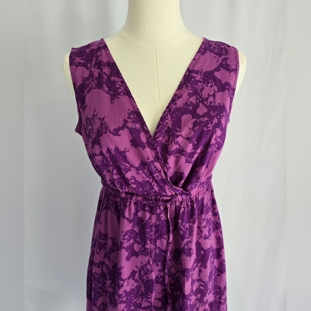 Eddie Bauer Purple Floral Cotton V-Neck Sleeveless Dress Sz. 6 - Picture 3 of 13